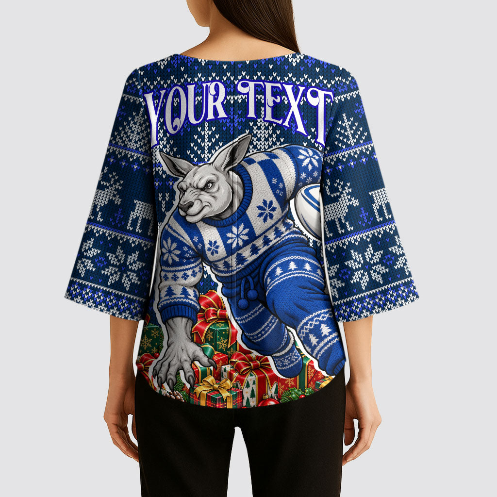 Personalized North Melbourne Football Christmas Kimono Sleeve Blouse Australian Football Mascot - Ugly Xmas Pattern Festive