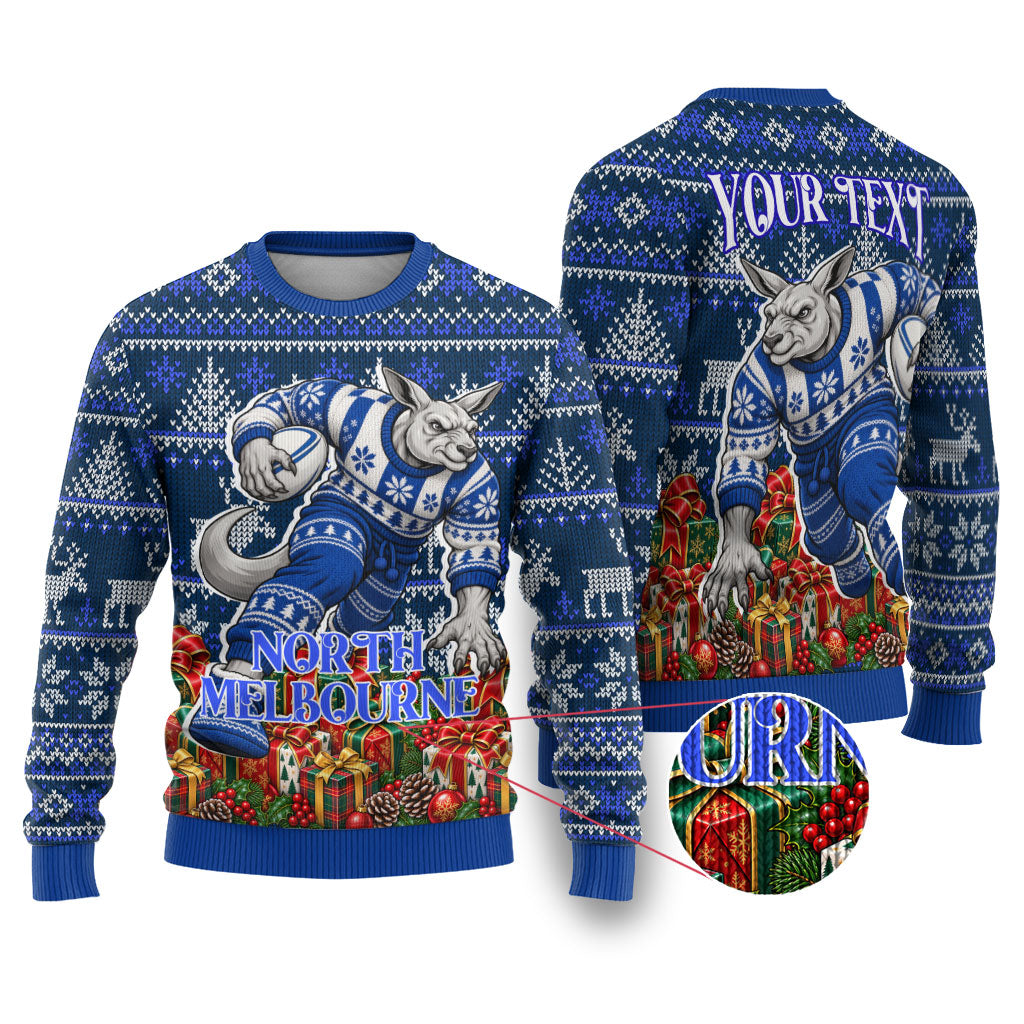 Personalized North Melbourne Football Christmas Ugly Christmas Sweater Australian Football Mascot - Ugly Xmas Pattern Festive