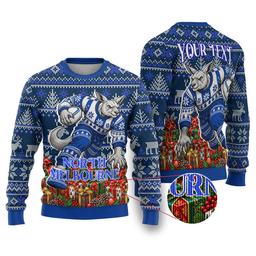 Personalized North Melbourne Football Christmas Ugly Christmas Sweater Australian Football Mascot - Ugly Xmas Pattern Festive