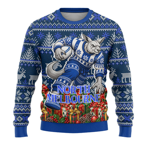 Personalized North Melbourne Football Christmas Ugly Christmas Sweater Australian Football Mascot - Ugly Xmas Pattern Festive