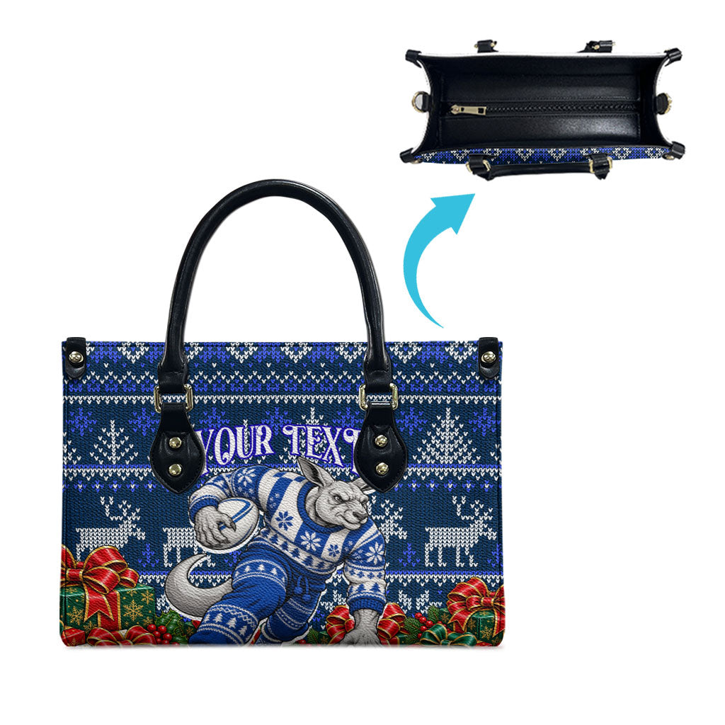 Personalized North Melbourne Football Christmas Leather Bag Australian Football Mascot - Ugly Xmas Pattern Festive