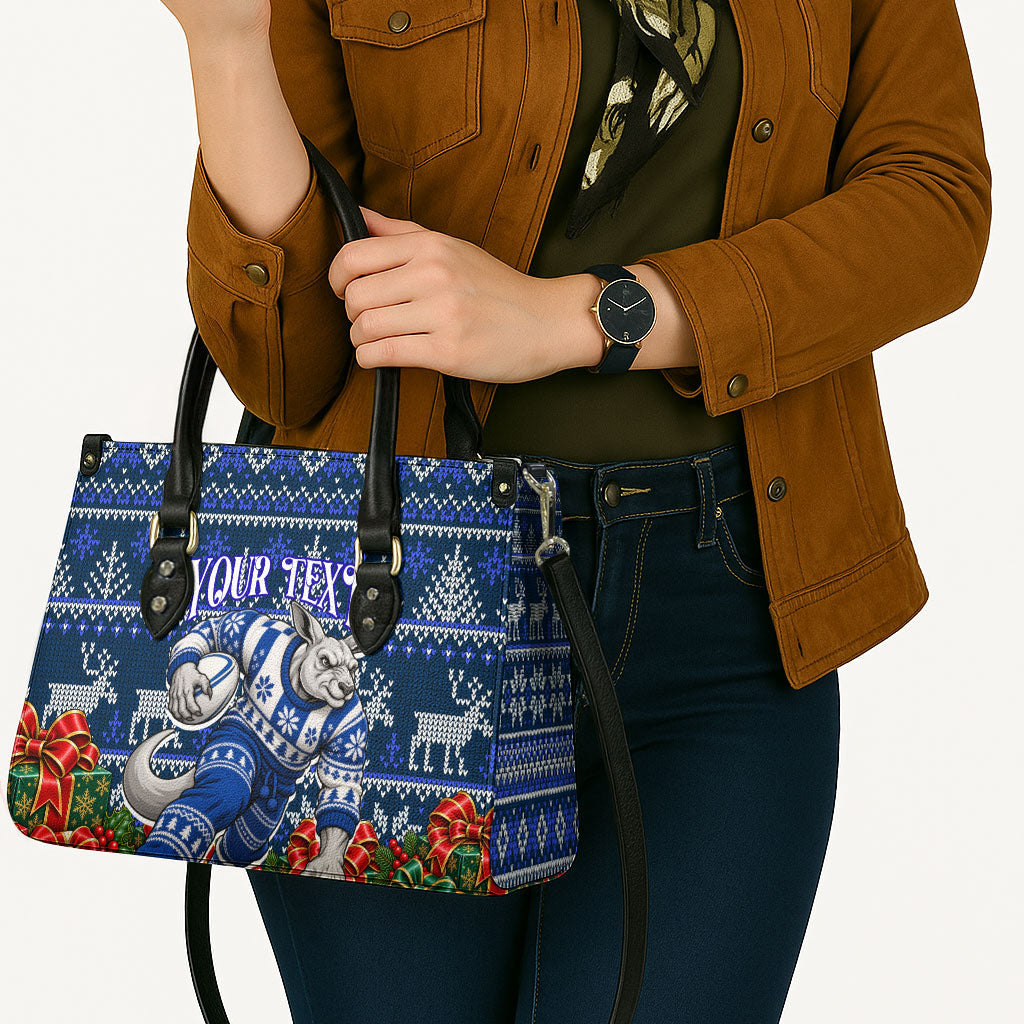 Personalized North Melbourne Football Christmas Leather Bag Australian Football Mascot - Ugly Xmas Pattern Festive