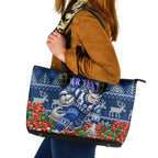 Personalized North Melbourne Football Christmas Leather Tote Bag Australian Football Mascot - Ugly Xmas Pattern Festive