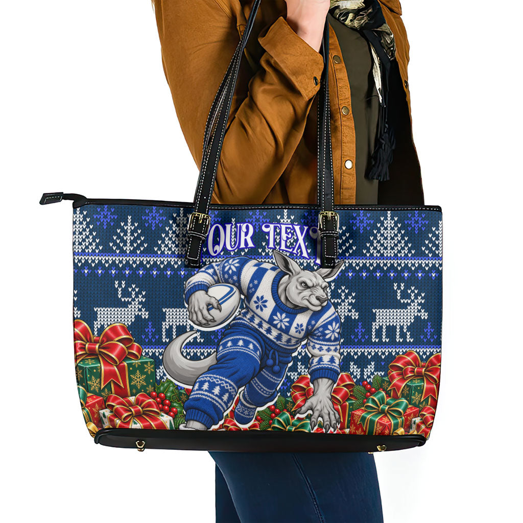 Personalized North Melbourne Football Christmas Leather Tote Bag Australian Football Mascot - Ugly Xmas Pattern Festive