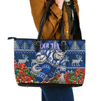 Personalized North Melbourne Football Christmas Leather Tote Bag Australian Football Mascot - Ugly Xmas Pattern Festive