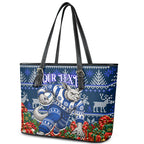 Personalized North Melbourne Football Christmas Leather Tote Bag Australian Football Mascot - Ugly Xmas Pattern Festive