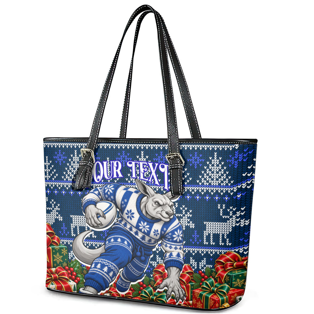 Personalized North Melbourne Football Christmas Leather Tote Bag Australian Football Mascot - Ugly Xmas Pattern Festive