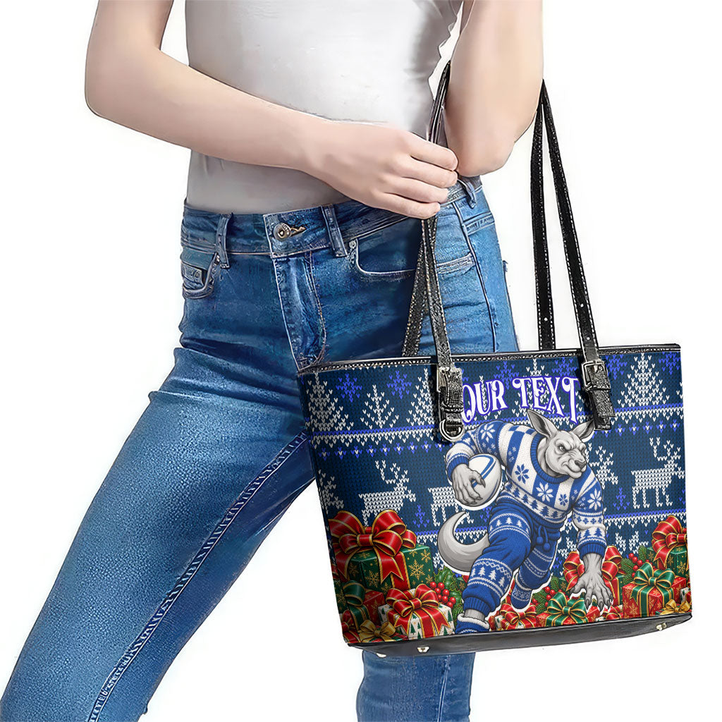 Personalized North Melbourne Football Christmas Leather Tote Bag Australian Football Mascot - Ugly Xmas Pattern Festive