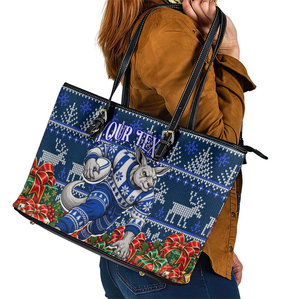 Personalized North Melbourne Football Christmas Leather Tote Bag Australian Football Mascot - Ugly Xmas Pattern Festive