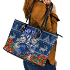 Personalized North Melbourne Football Christmas Leather Tote Bag Australian Football Mascot - Ugly Xmas Pattern Festive
