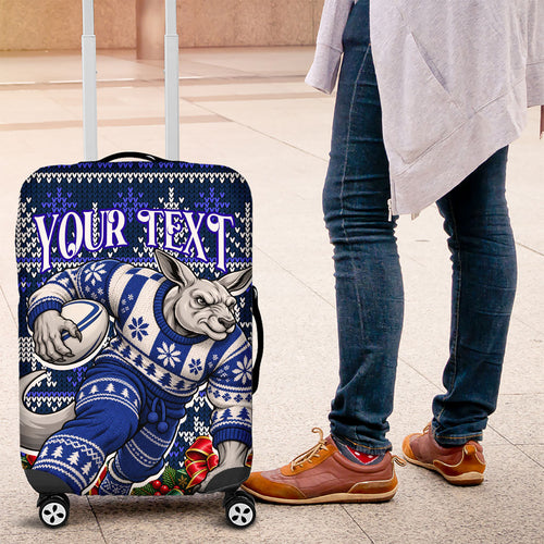 Personalized North Melbourne Football Christmas Luggage Cover Australian Football Mascot - Ugly Xmas Pattern Festive