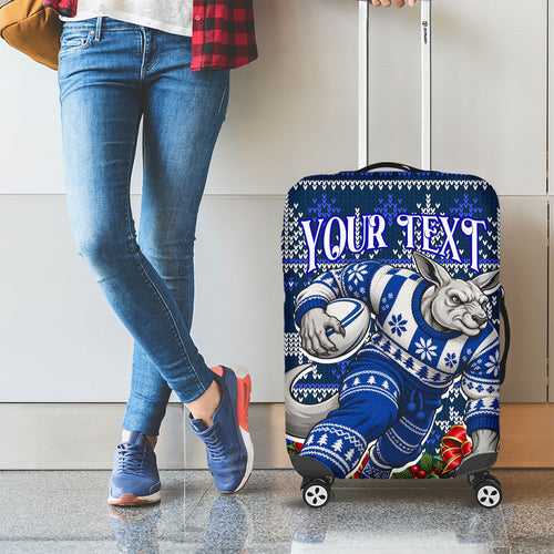 Personalized North Melbourne Football Christmas Luggage Cover Australian Football Mascot - Ugly Xmas Pattern Festive