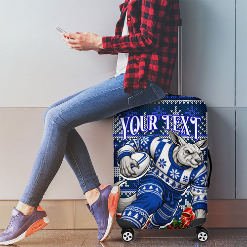Personalized North Melbourne Football Christmas Luggage Cover Australian Football Mascot - Ugly Xmas Pattern Festive