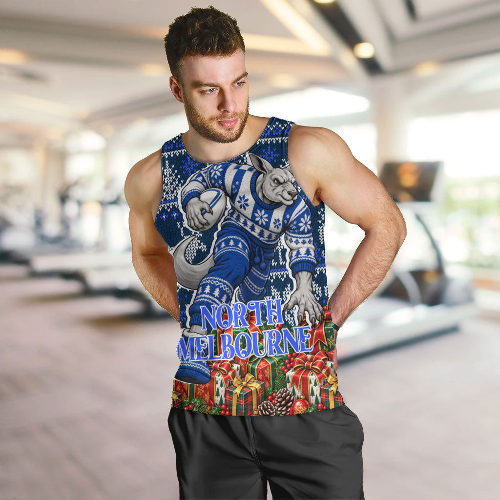 Personalized North Melbourne Football Christmas Men Tank Top Australian Football Mascot - Ugly Xmas Pattern Festive