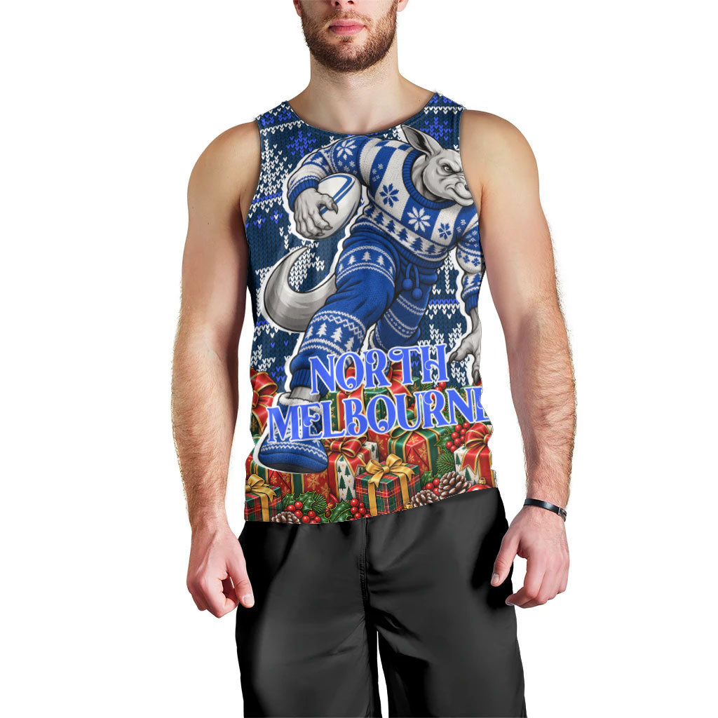 Personalized North Melbourne Football Christmas Men Tank Top Australian Football Mascot - Ugly Xmas Pattern Festive