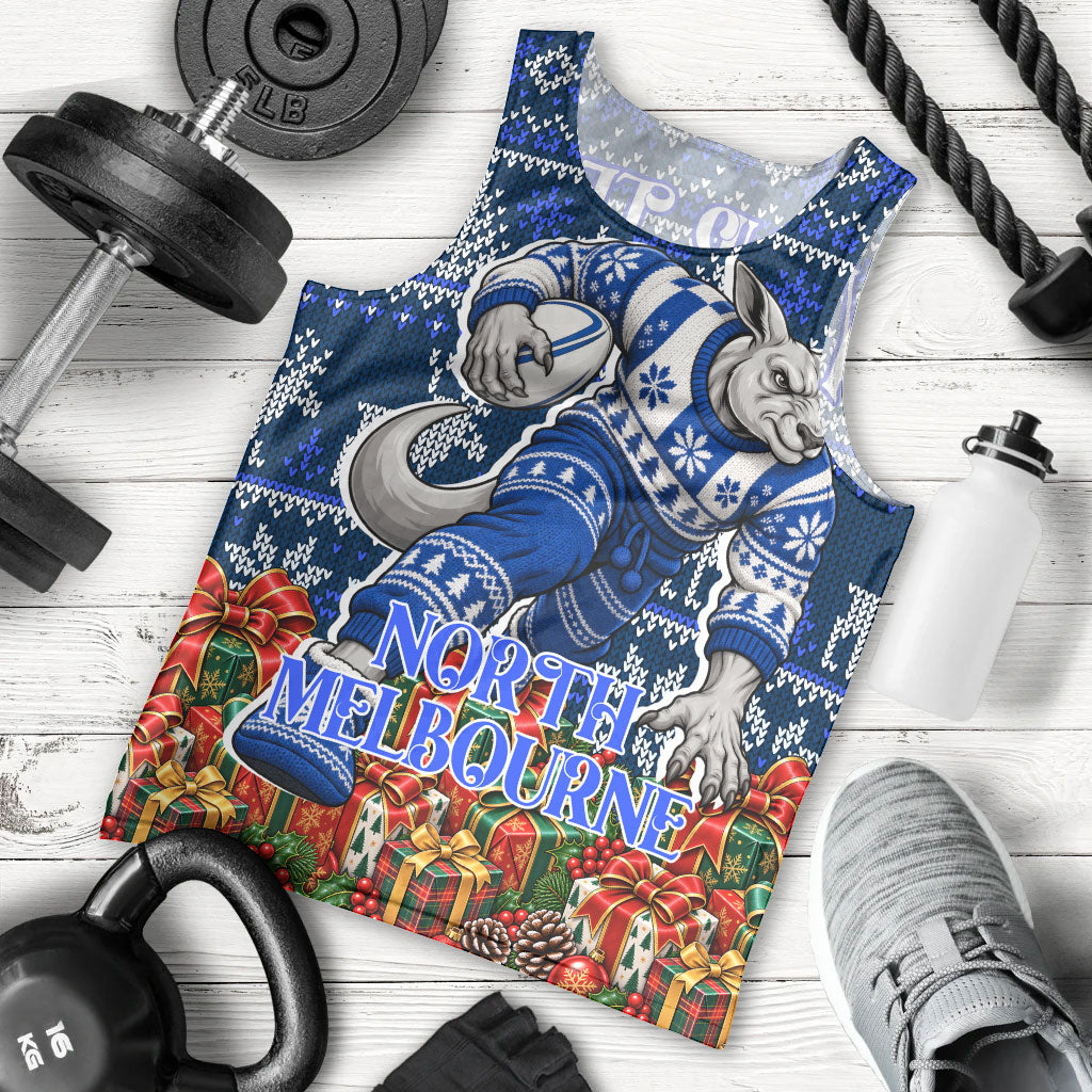 Personalized North Melbourne Football Christmas Men Tank Top Australian Football Mascot - Ugly Xmas Pattern Festive