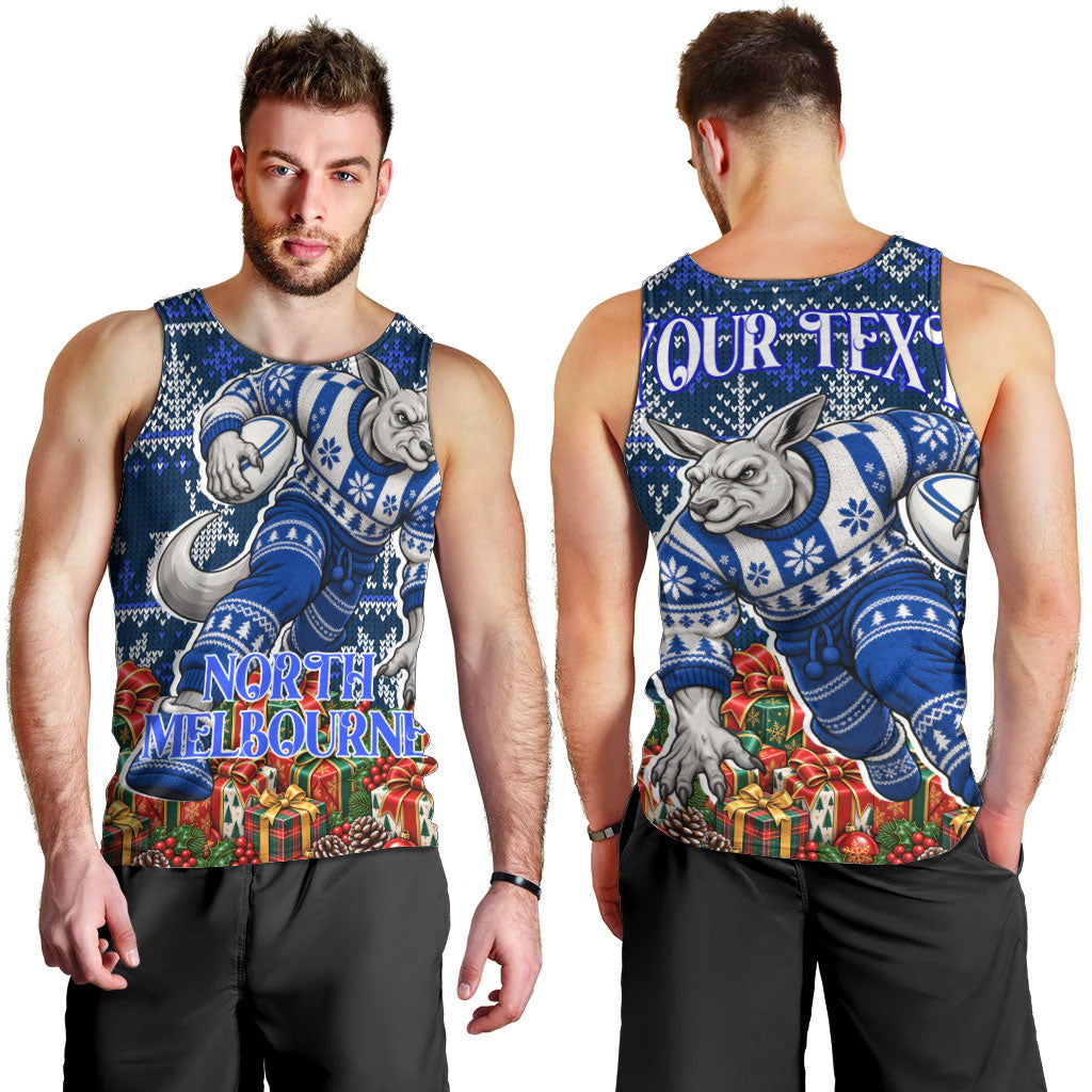 Personalized North Melbourne Football Christmas Men Tank Top Australian Football Mascot - Ugly Xmas Pattern Festive