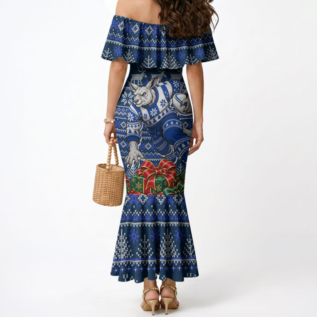Personalized North Melbourne Football Christmas Mermaid Dress Australian Football Mascot - Ugly Xmas Pattern Festive