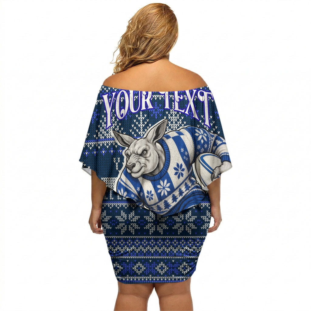 Personalized North Melbourne Football Christmas Off Shoulder Short Dress Australian Football Mascot - Ugly Xmas Pattern Festive