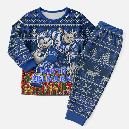 Personalized North Melbourne Football Christmas Pajama Set Australian Football Mascot - Ugly Xmas Pattern Festive