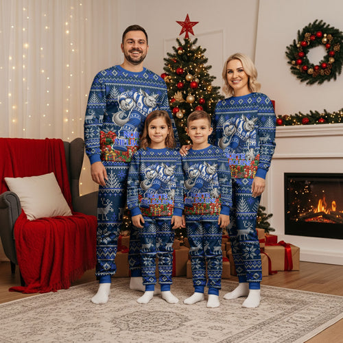 Personalized North Melbourne Football Christmas Pajama Set Australian Football Mascot - Ugly Xmas Pattern Festive