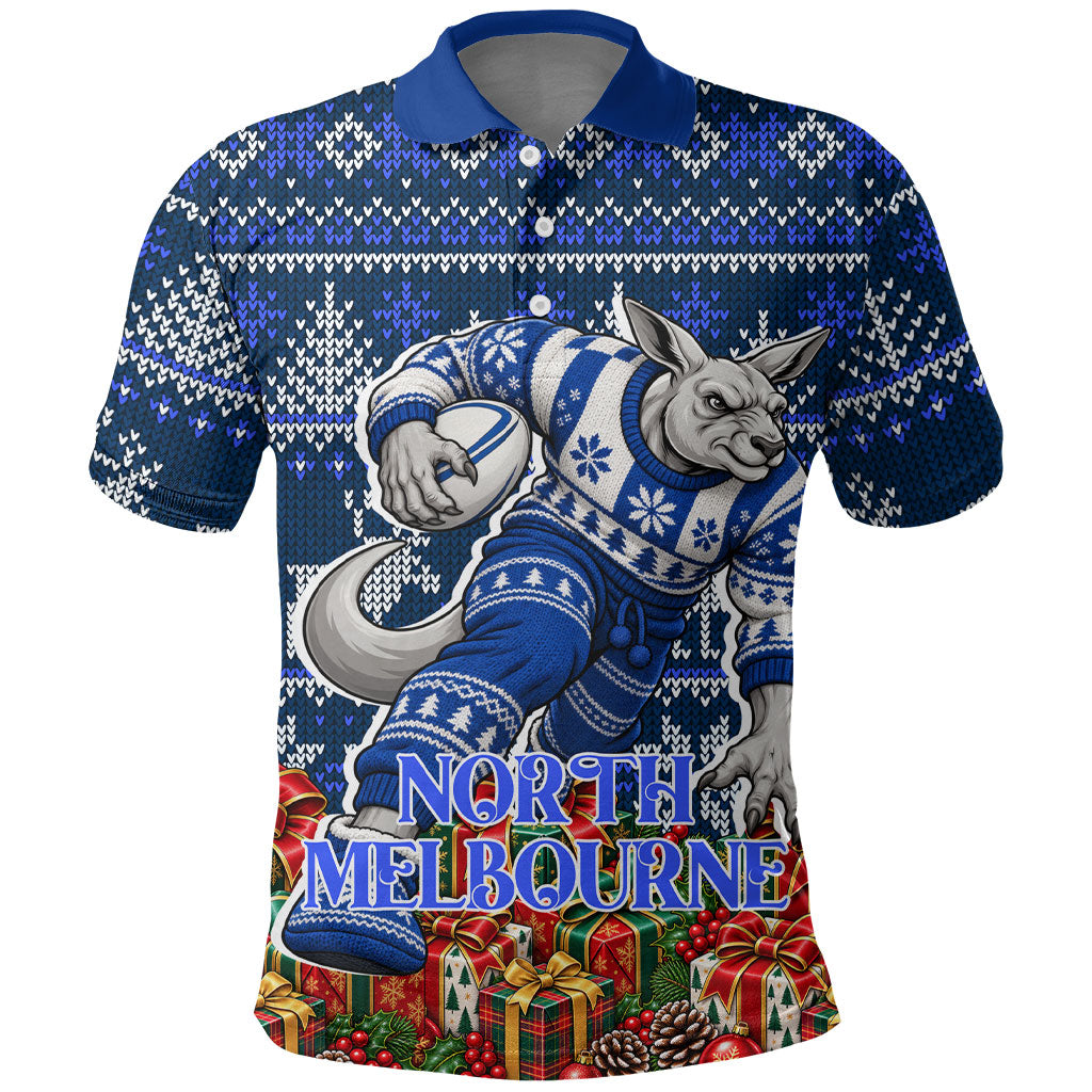 Personalized North Melbourne Football Christmas Polo Shirt Australian Football Mascot - Ugly Xmas Pattern Festive