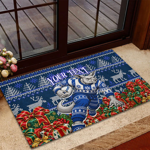 Personalized North Melbourne Football Christmas Rubber Doormat Australian Football Mascot - Ugly Xmas Pattern Festive