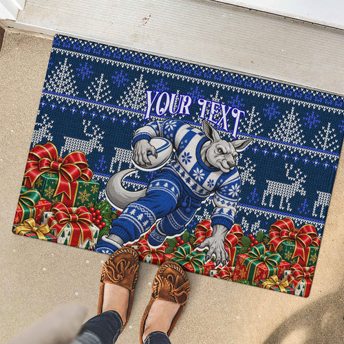 Personalized North Melbourne Football Christmas Rubber Doormat Australian Football Mascot - Ugly Xmas Pattern Festive