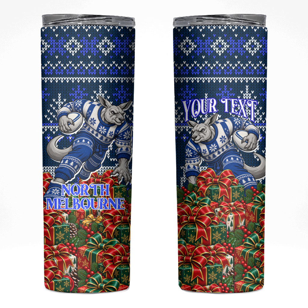 Personalized North Melbourne Football Christmas Skinny Tumbler Australian Football Mascot - Ugly Xmas Pattern Festive