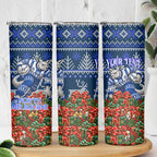 Personalized North Melbourne Football Christmas Skinny Tumbler Australian Football Mascot - Ugly Xmas Pattern Festive