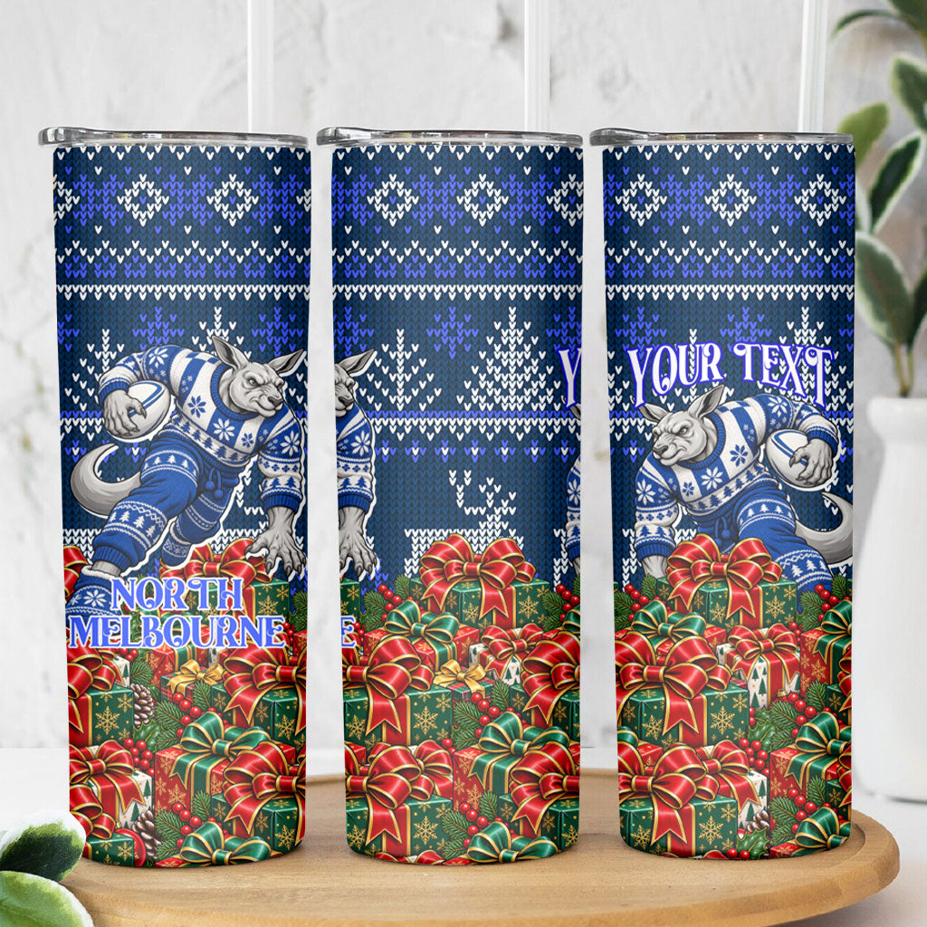 Personalized North Melbourne Football Christmas Skinny Tumbler Australian Football Mascot - Ugly Xmas Pattern Festive