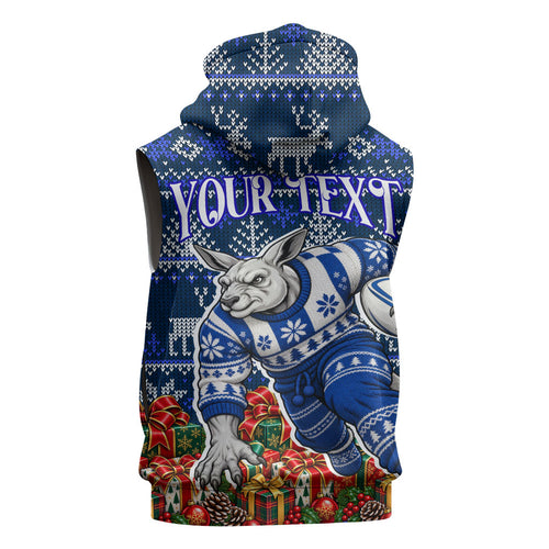 Personalized North Melbourne Football Christmas Sleeveless Hoodie Australian Football Mascot - Ugly Xmas Pattern Festive
