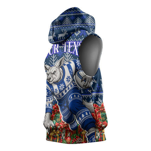 Personalized North Melbourne Football Christmas Sleeveless Hoodie Australian Football Mascot - Ugly Xmas Pattern Festive