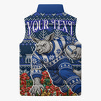 Personalized North Melbourne Football Christmas Sleeveless Puffer Jacket Australian Football Mascot - Ugly Xmas Pattern Festive