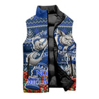 Personalized North Melbourne Football Christmas Sleeveless Puffer Jacket Australian Football Mascot - Ugly Xmas Pattern Festive
