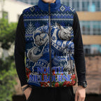 Personalized North Melbourne Football Christmas Sleeveless Puffer Jacket Australian Football Mascot - Ugly Xmas Pattern Festive