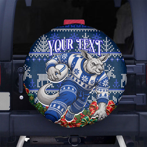 Personalized North Melbourne Football Christmas Spare Tire Cover Australian Football Mascot - Ugly Xmas Pattern Festive