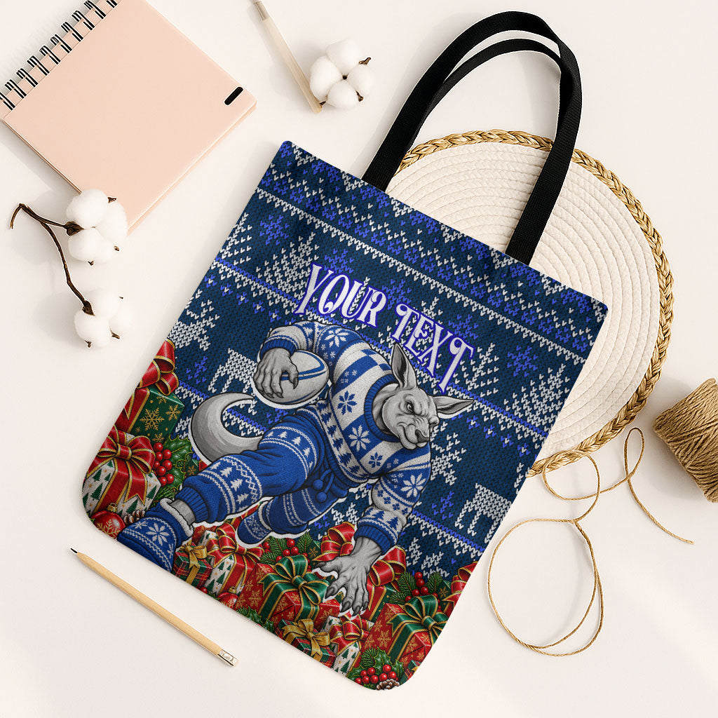 Personalized North Melbourne Football Christmas Tote Bag Australian Football Mascot - Ugly Xmas Pattern Festive