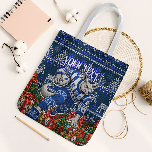 Personalized North Melbourne Football Christmas Tote Bag Australian Football Mascot - Ugly Xmas Pattern Festive