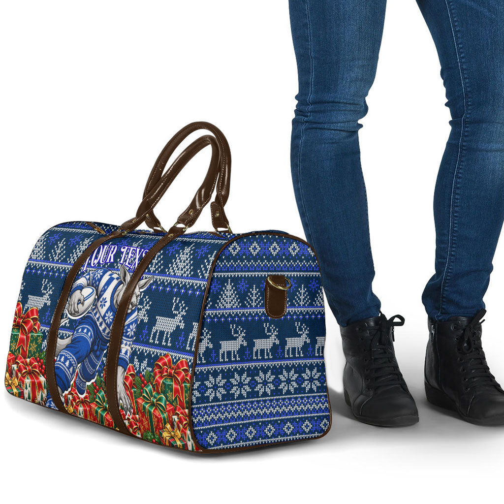 Personalized North Melbourne Football Christmas Travel Bag Australian Football Mascot - Ugly Xmas Pattern Festive