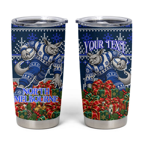 Personalized North Melbourne Football Christmas Tumbler Cup Australian Football Mascot - Ugly Xmas Pattern Festive