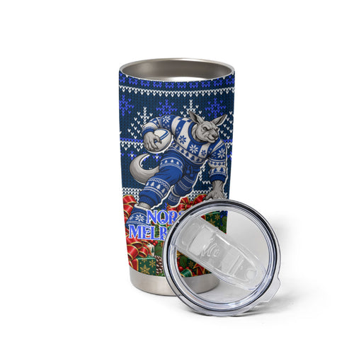 Personalized North Melbourne Football Christmas Tumbler Cup Australian Football Mascot - Ugly Xmas Pattern Festive