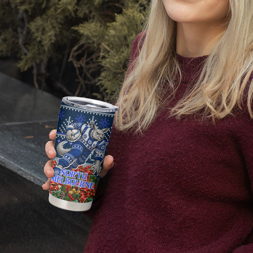 Personalized North Melbourne Football Christmas Tumbler Cup Australian Football Mascot - Ugly Xmas Pattern Festive