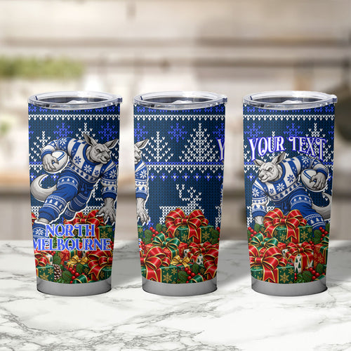 Personalized North Melbourne Football Christmas Tumbler Cup Australian Football Mascot - Ugly Xmas Pattern Festive