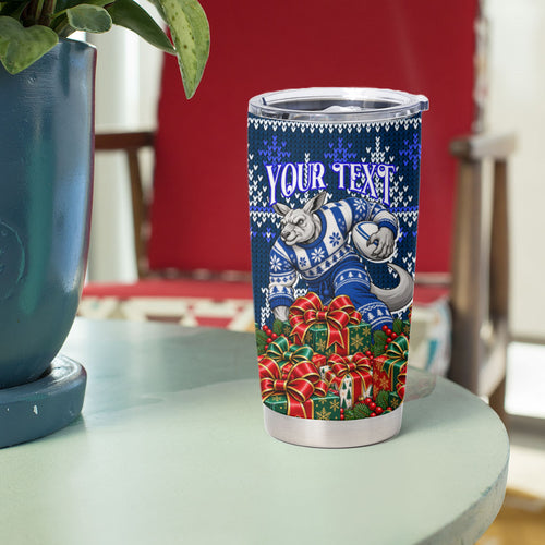 Personalized North Melbourne Football Christmas Tumbler Cup Australian Football Mascot - Ugly Xmas Pattern Festive