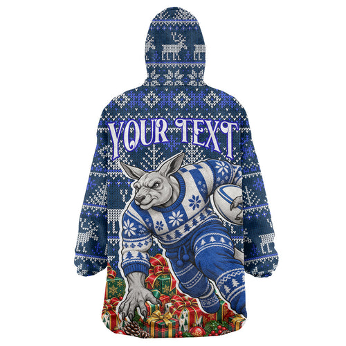 Personalized North Melbourne Football Christmas Wearable Blanket Hoodie Australian Football Mascot - Ugly Xmas Pattern Festive