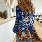 Personalized North Melbourne Football Christmas Women Casual Shirt Australian Football Mascot - Ugly Xmas Pattern Festive