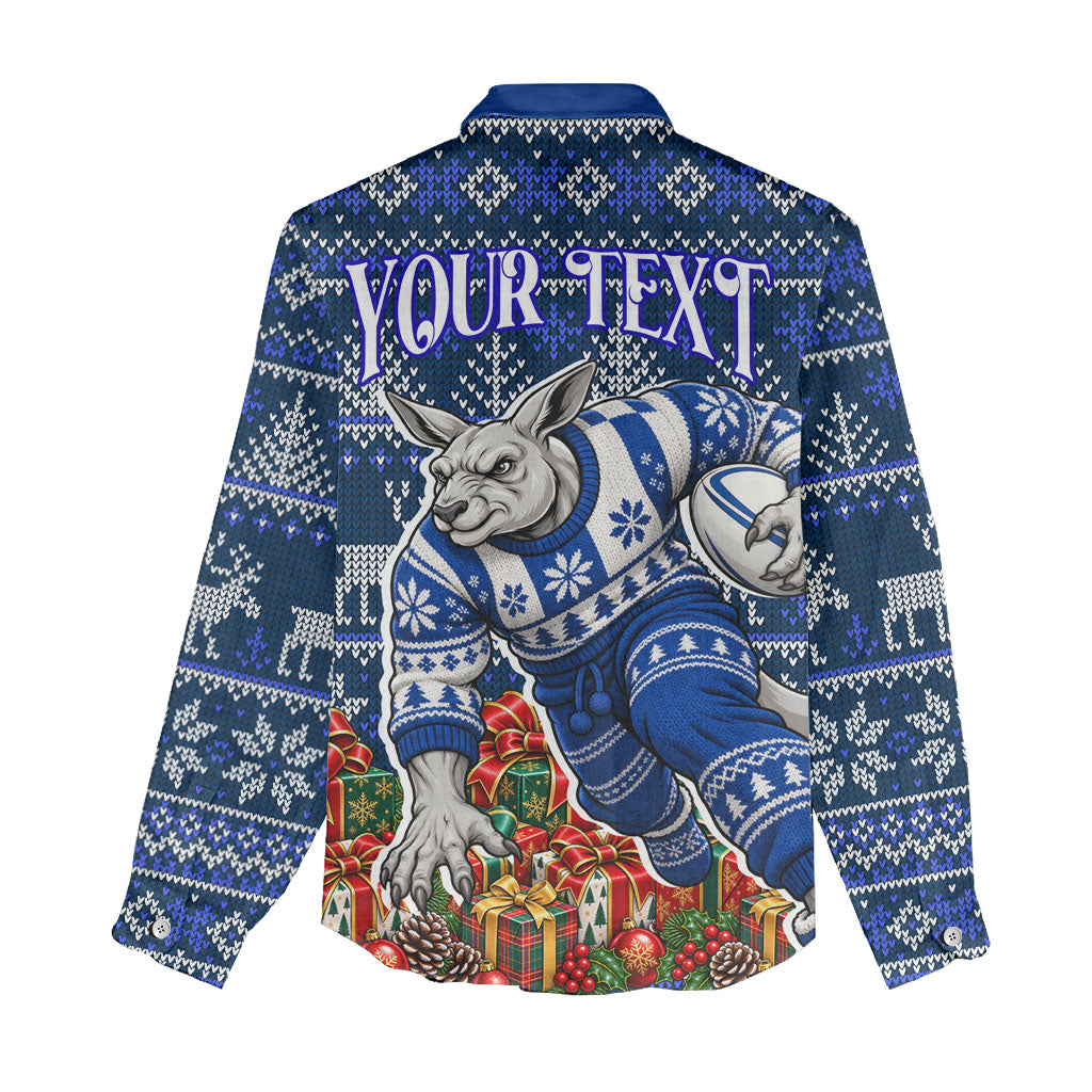 Personalized North Melbourne Football Christmas Women Casual Shirt Australian Football Mascot - Ugly Xmas Pattern Festive
