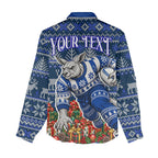 Personalized North Melbourne Football Christmas Women Casual Shirt Australian Football Mascot - Ugly Xmas Pattern Festive