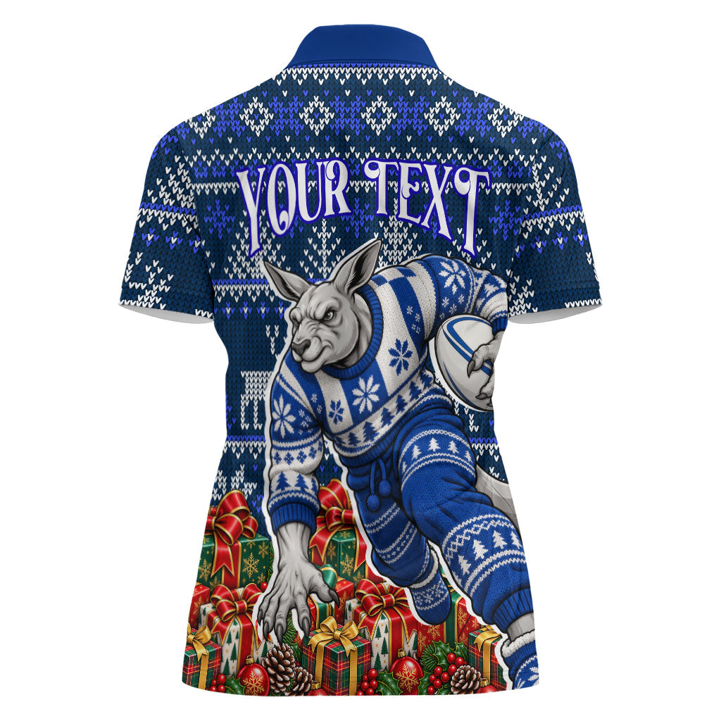 Personalized North Melbourne Football Christmas Women Polo Shirt Australian Football Mascot - Ugly Xmas Pattern Festive